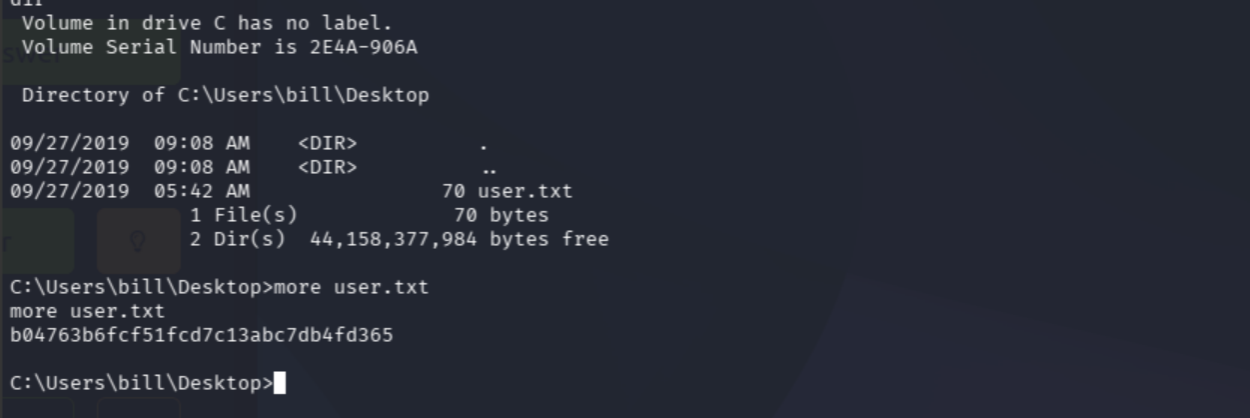 user.txt flag on Bill's desktop